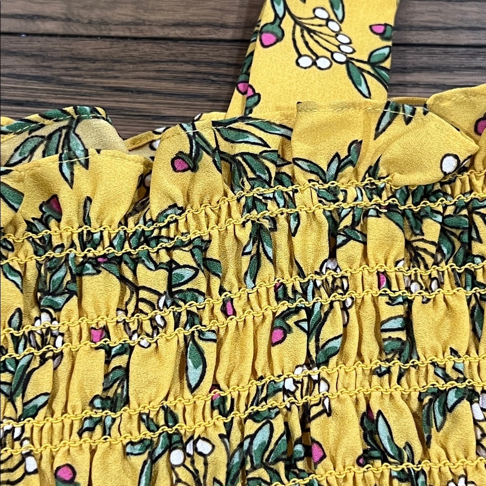 Boho Yellow Floral Tiered Maxi Dress M Smocked Flowy Romantic Euro Summer Chic - Picture 14 of 14